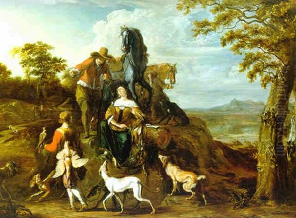 Rastende Reiter Nach Der Falkenjagd Oil Painting by Abraham Danielsz. Hondius