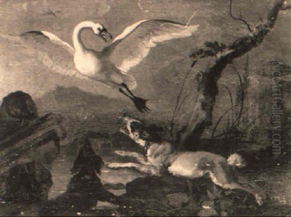 Chiens Poursuivant Un Heron Oil Painting by Abraham Danielsz. Hondius