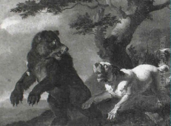 Wooded Landscape With Hounds Attacking A Bear Oil Painting by Abraham Danielsz. Hondius