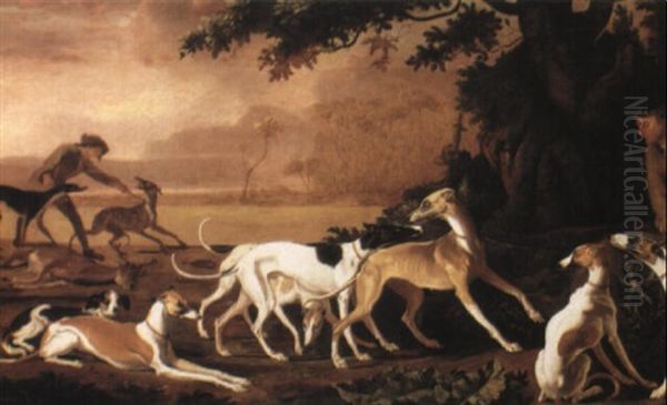 Landscape With Huntsmen And Hounds Oil Painting by Abraham Danielsz. Hondius