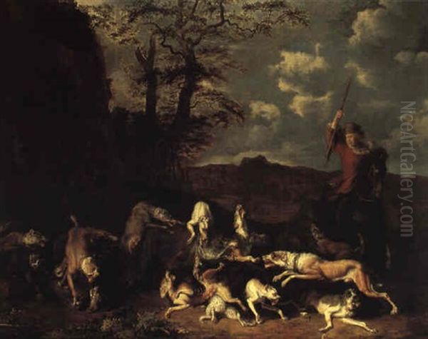 Scene De Chasse A L'ours Oil Painting by Abraham Danielsz. Hondius