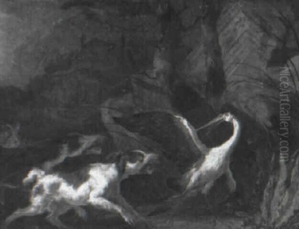Dogs Attacking A Heron Oil Painting by Abraham Danielsz. Hondius