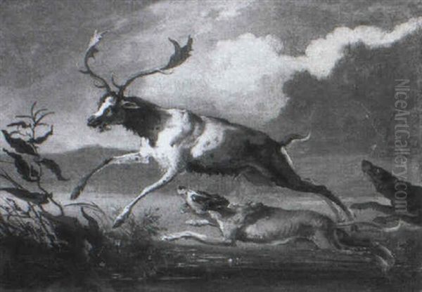 Hounds Chasing A Stag Oil Painting by Abraham Danielsz. Hondius