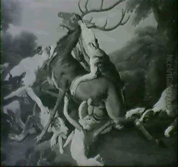 Hirschjagd Oil Painting by Abraham Danielsz. Hondius