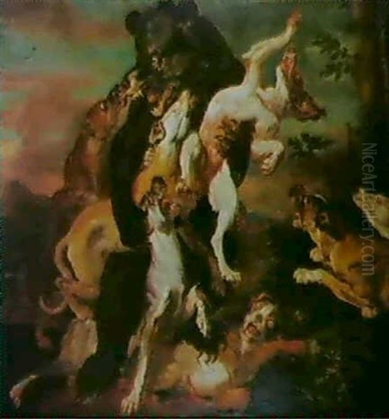 Hounds Attacking A Bear Oil Painting by Abraham Danielsz. Hondius