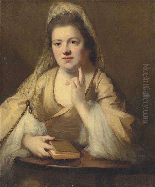 Portrait Of A Lady, Half-length, At A Table With Her Book Oil Painting by Nathaniel Hone
