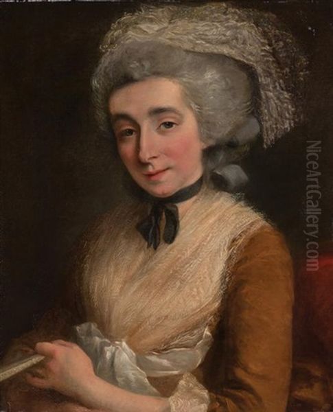 A Lady Holding A Fan Oil Painting by Nathaniel Hone