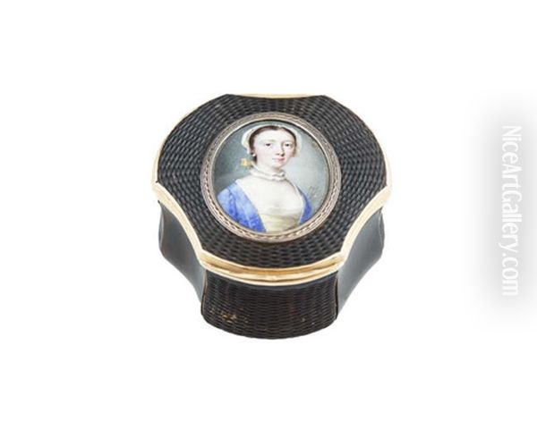 A Portrait Of A Young Lady In A Blue Dress With Bonnet And A Neck Ruff, Bust Length Oil Painting by Nathaniel Hone