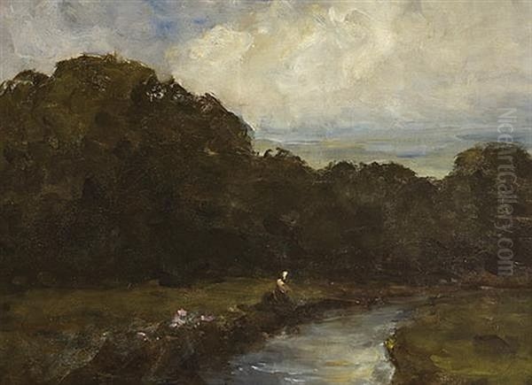 A Fisherman On A Wooded River Bank Oil Painting by Nathaniel Hone