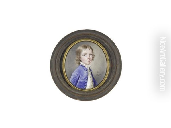 John Hollond (1744-1806), Aged 6, Wearing Blue Coat, White Waistcoat And Frilled Chemise, His Blond Hair Curled To His Shoulders Oil Painting by Nathaniel Hone