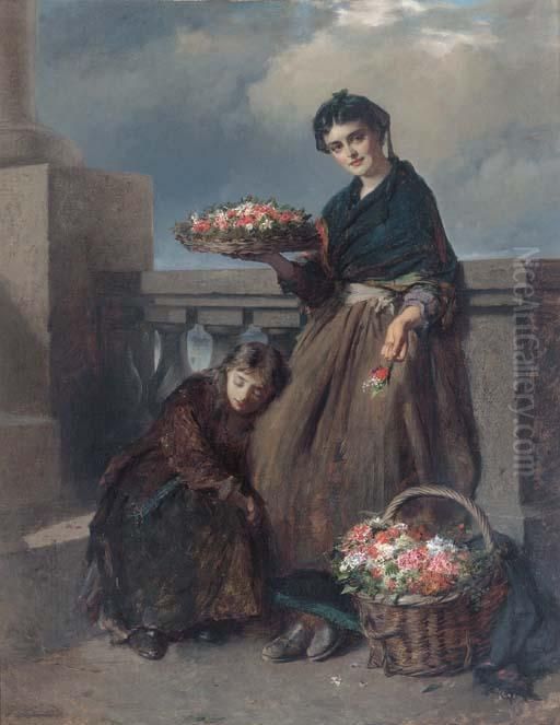 A Penny A Posy Oil Painting by Edward Charles Barnes