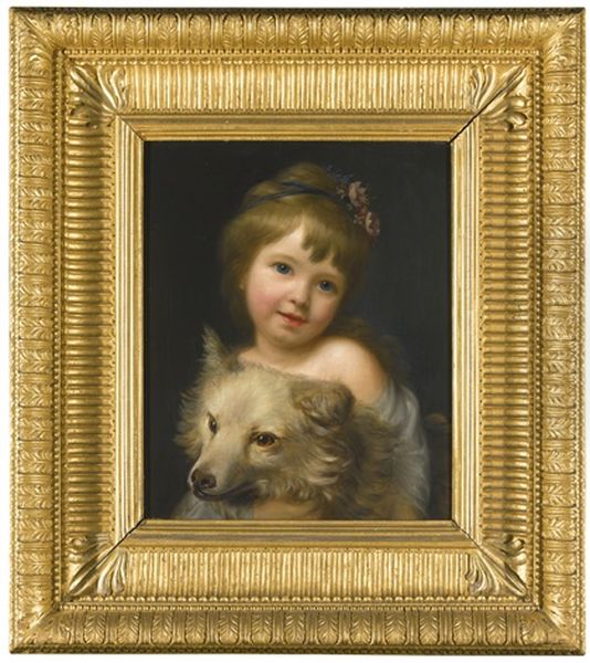 Portrait Of Miss Julia Metcalfe, Holding Her Dog Oil Painting by Nathaniel Hone