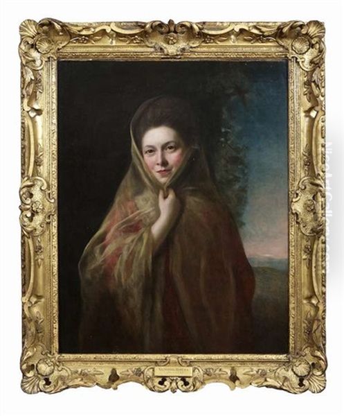 Half-length Portrait Of A Lady, Wearing A Shawl, Sunset Landscape In The Distance Oil Painting by Nathaniel Hone