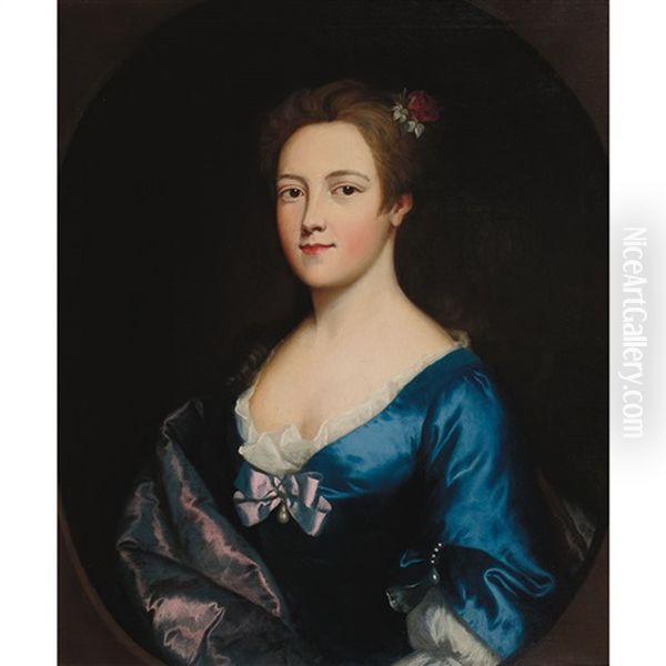Portrait Of A Lady In Blue Oil Painting by Nathaniel Hone