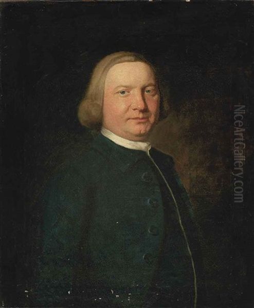 Portrait Of A Gentleman Richard Collins?) In A Blue Coat And White Stock Oil Painting by Nathaniel Hone