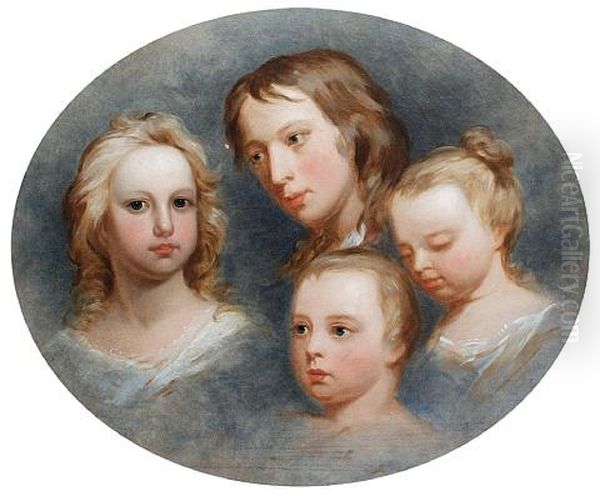 Four Children Of Thomas Marlay (study) Oil Painting by Nathaniel Hone