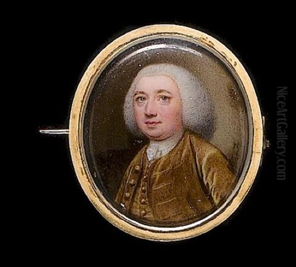 A Gentleman, Wearing Brown Coat, Matching Waistcoat, Tied White Stock And Powdered Bag Wig Oil Painting by Nathaniel Hone