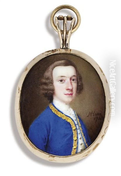 A Young Gentleman, In Gold-bordered Blue Coat, White Waistcoat And Shirt Oil Painting by Nathaniel Hone