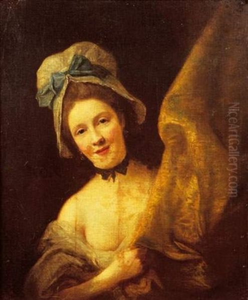 Jeune Femme Apparaissant Derriere Une Draperie Jaune Oil Painting by Nathaniel Hone