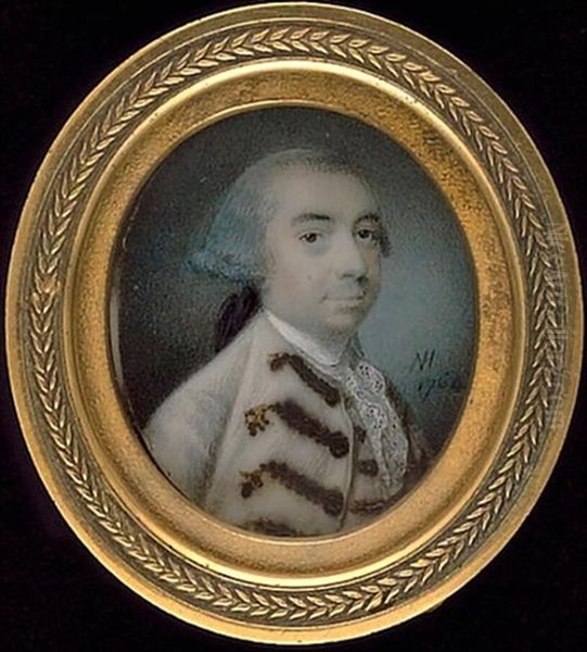 Thomas Wright, Wearing White Coat With Gold Frogging, Matching Waistcoat, White Lace Cravat And Powdered Wig Worn En Queue Oil Painting by Nathaniel Hone