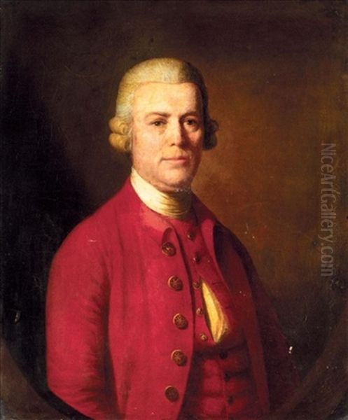 Portrait Of A Gentleman, Half-length, Wearing A Red Coat And A White Neck Tie Oil Painting by Nathaniel Hone