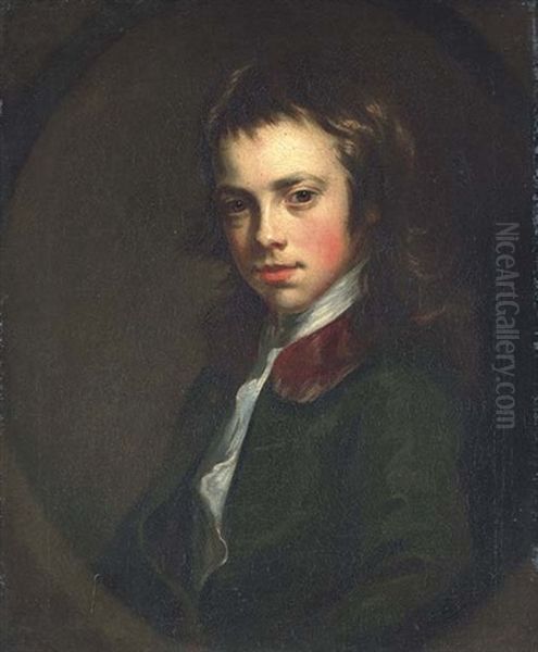 Portrait Of A Boy In A Green Coat With A Fur Collar Oil Painting by Nathaniel Hone