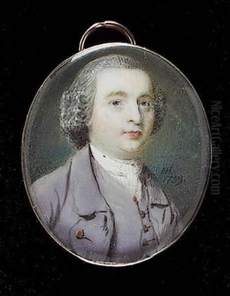 A Gentleman Wearing Mauve Coat, Matching Waistcoat And White Cravat Oil Painting by Nathaniel Hone