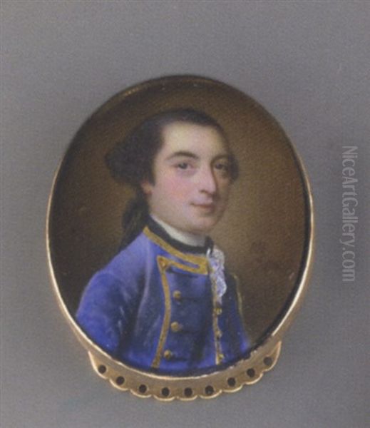 A Gentleman (john, 7th Earl Of Galloway?) In A Twisted Gold Bordered White Coat And Waistcoat, Lace Cravat And Black Stock, Powdered Hair En Queue Oil Painting by Nathaniel Hone