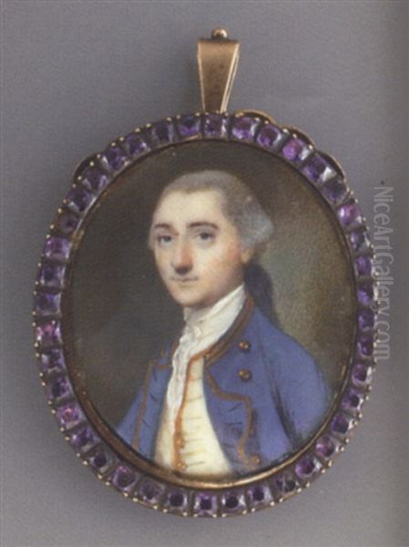 A Gentleman, Admiral Keith Stewart, In Gold-bordered Blue Coat, Gold-bordered White Waistcoat And Lace Cravat, Powdered Wig En Queue Oil Painting by Nathaniel Hone