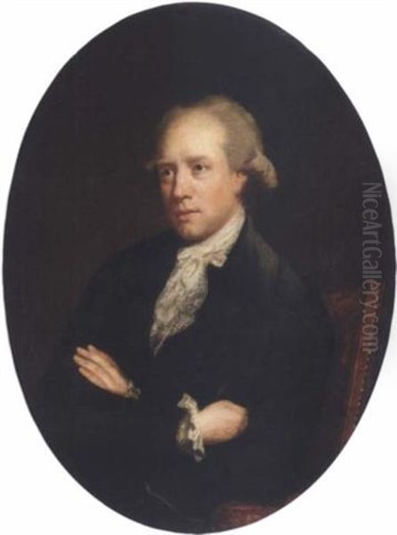 Portrait Of Mr. Pratt Wearing A Black Coat With White Lace Collar And Cuffs Oil Painting by Nathaniel Hone