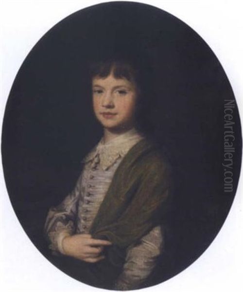 Portrait Of Master Meynell Wearing Van Dyck Dress And A Green Cloak Oil Painting by Nathaniel Hone