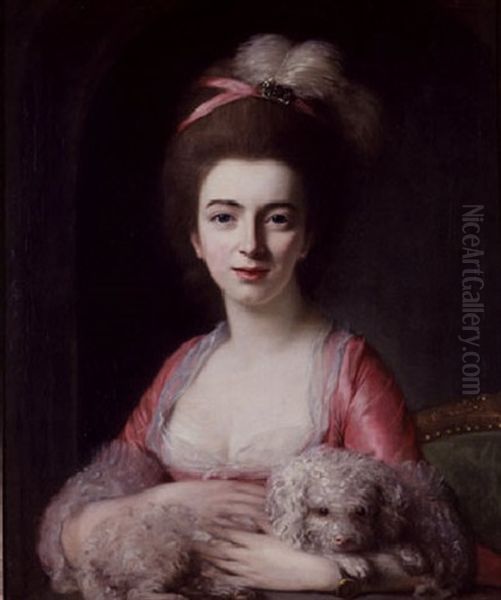 Portrait Of A Lady Wearing A Pink Dress And Holding A Poodle Oil Painting by Nathaniel Hone