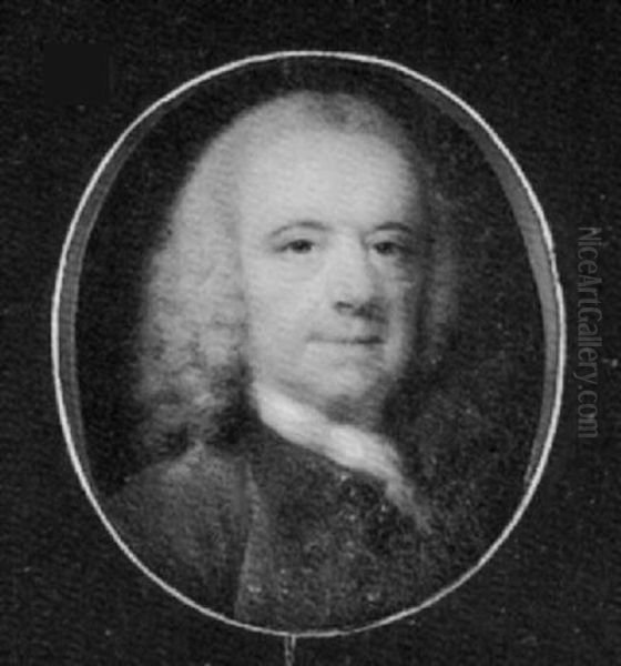 A Gentleman Wearing Full-bottomed Powdered Wig, Buff Colored Coat And White Cravat Oil Painting by Nathaniel Hone