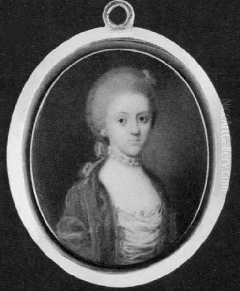 A Lady With Feather In Her Tightly Coiffed Powdered Hair Oil Painting by Nathaniel Hone