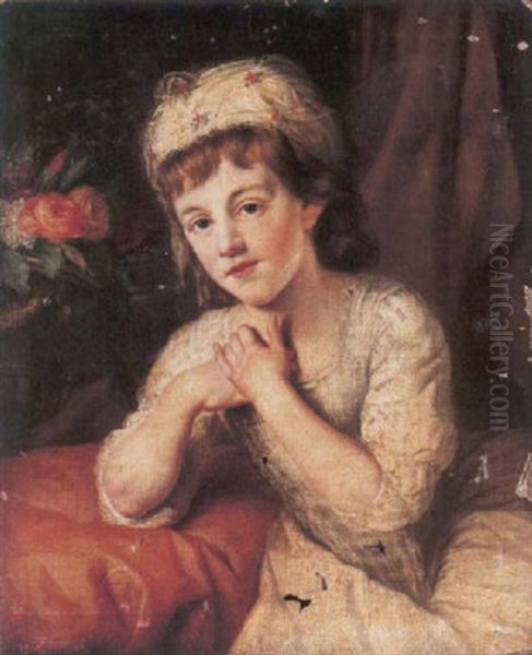 Portrait Of A Girl Wearing A White Dress And Headdress Decorated With Flowers Oil Painting by Nathaniel Hone