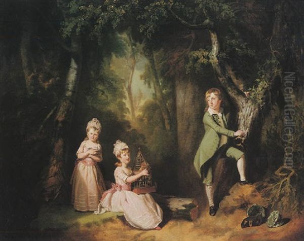 The Whitefoord Children Playing In A Wood Oil Painting by Nathaniel Hone