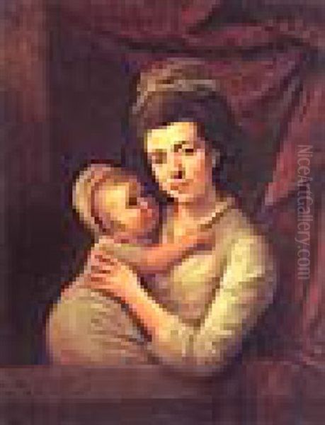 Portrait Of A Lady Holding A Child Oil Painting by Nathaniel Hone