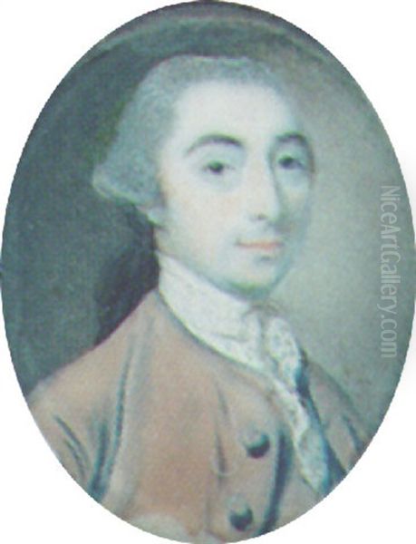 A Gentleman With Powdered Hair En Queue, Wearing A Molecoloured Coat, A Waistcoat And A White Lace Cravat Oil Painting by Nathaniel Hone