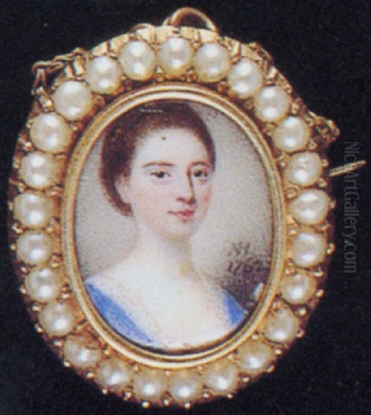A Noblewoman, In Blue Dress With White Lace Underslip, Her Brown Hair Upswept Oil Painting by Nathaniel Hone