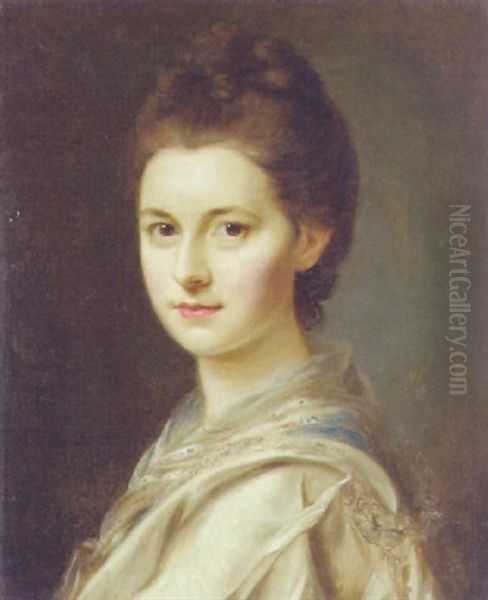 Portrait Of A Lady In A White Dress And A Blue Scarf Oil Painting by Nathaniel Hone