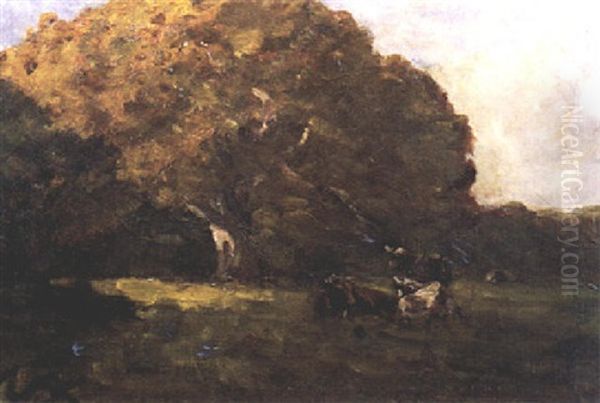 Cattle Grazing Under Trees, Malahide Oil Painting by Nathaniel Hone