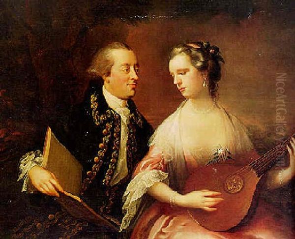 Portrait Of A Couple In A Landscape Oil Painting by Nathaniel Hone