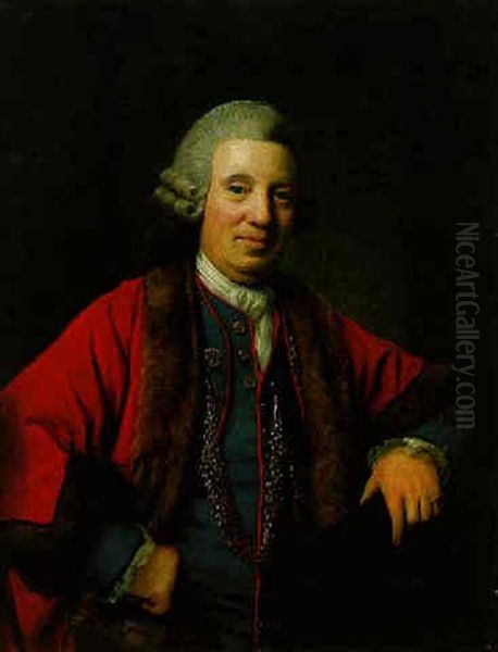 Portrait Of A Gentleman (sir James Esdaile?) With His Arm Resting On A Plinth, Holding His Hat Oil Painting by Nathaniel Hone