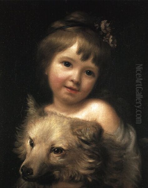 Portrait Of Miss Julia Metcalf With Dog Oil Painting by Nathaniel Hone