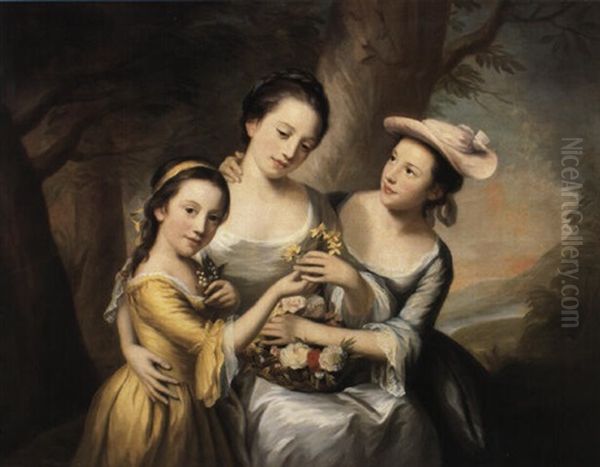 Portrait Of A Lady With Her Three Daughters Oil Painting by Nathaniel Hone