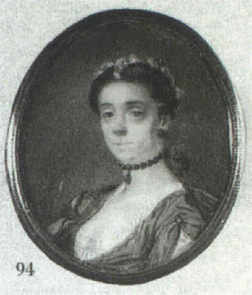 A Lady Seated In Green Dress Slashed To Reveal White Oil Painting by Nathaniel Hone