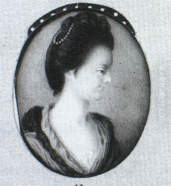 Charlotte Finch In Profile To The Right, In Fur Trimmed Bluedress And Pearls In Her Hair Oil Painting by Nathaniel Hone