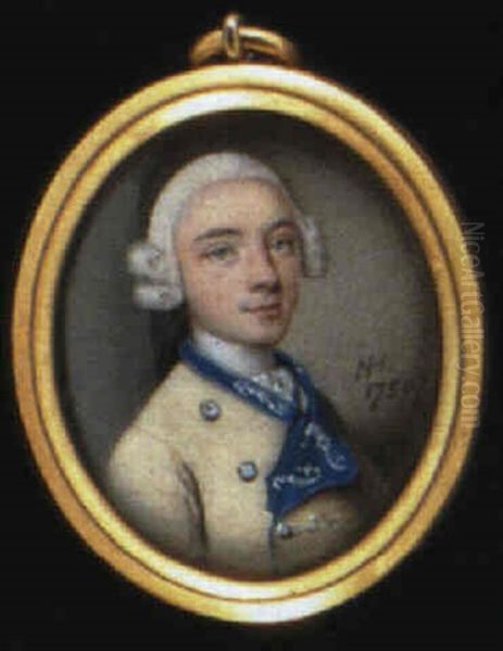 A Gentleman With Powdered Wig En Queue, Wearing A           Cream-coloured Coat With Blue Facings And White Braid Oil Painting by Nathaniel Hone