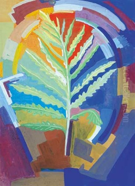 Fern With Cubist Surround (study) Oil Painting by Evie Sydney Hone