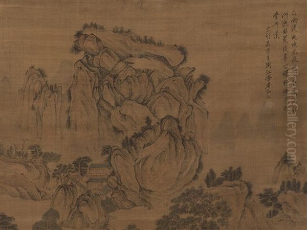 Painting With Mountains Oil Painting by Hongren